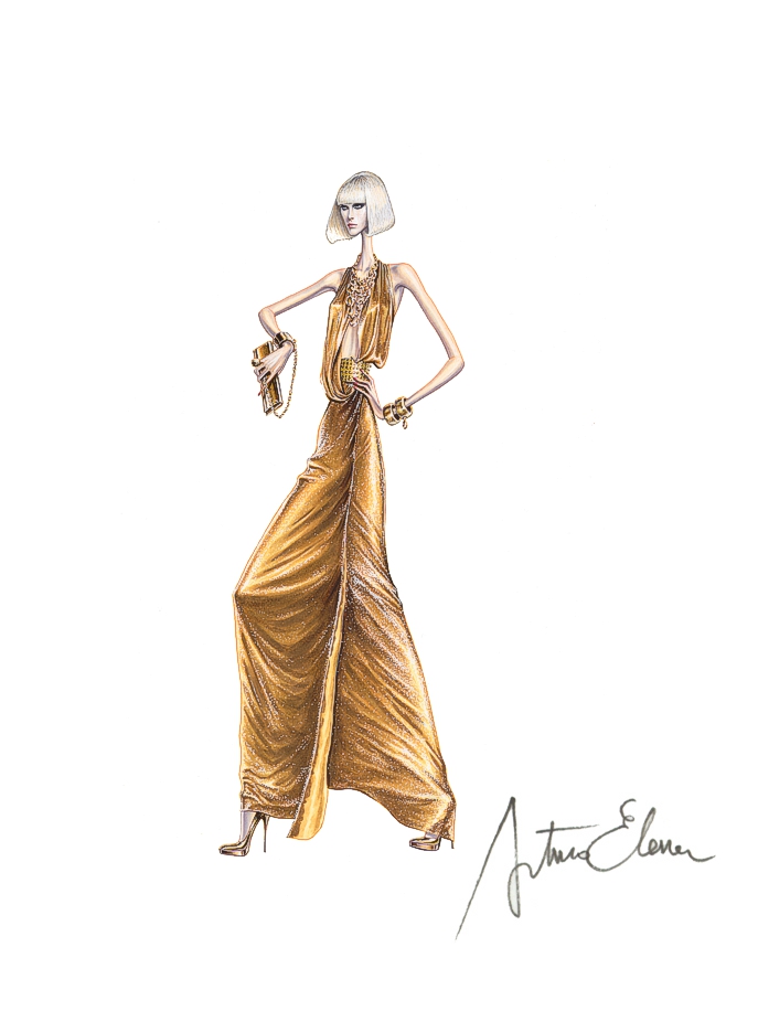 Ejemplo de figurín de moda creado por el ilustrador Arturo Elena