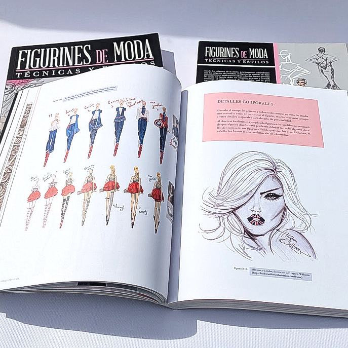 Ejemplos de ilustraciones de moda y detalles faciales figurín Hayden Williams